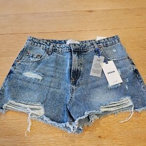Love Tree Distressed High-Rise Denim Shorts - Blue